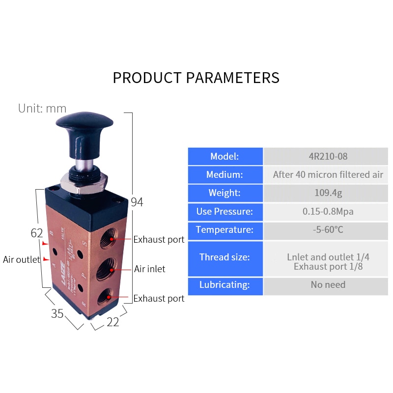 Pneumatic Switch Manual Valve 4R210-08 Hand Push Pull Valve Mechanical Valve Cylinder Valve Switch Valve Pneumatic Control