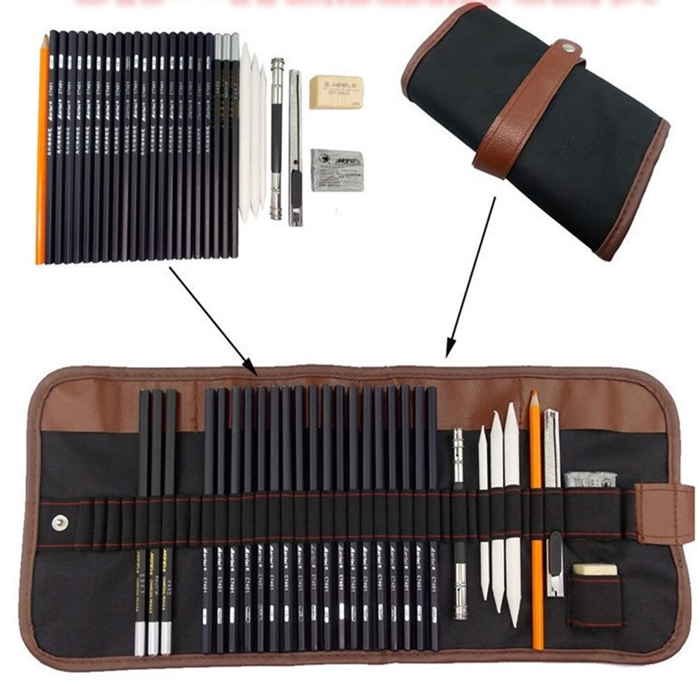 30pcs Sketch Pencil Set Drawing Beginner Sketch Kit Wood Pencil Bags For Painter School Students Art Supplies