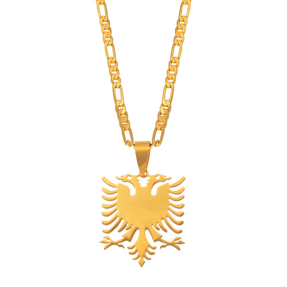 Anniyo Albanien Adler Anhänger Halsketten Gold Farbe &Ampere; Silber Edelstahl Schmuck Ethnische für Frauen Männer #068921: Gold Farbe / 45cm durch 3mm Kette