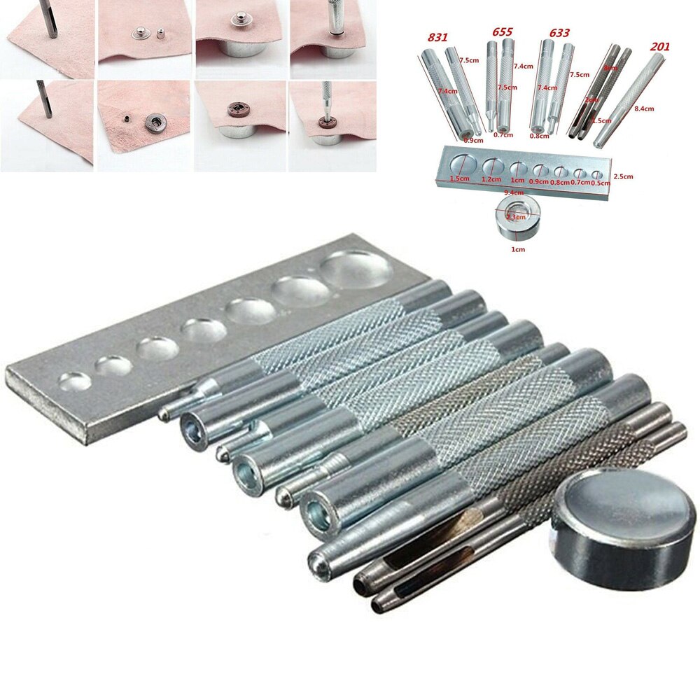 11Pcs Installatie Tool Sterven Punch Snap Klinknagel Basis Kit Voor 6 Mm-15 Mm Metalen Popper