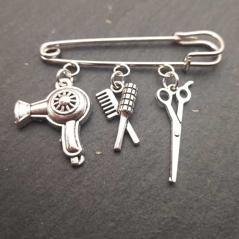 Broche créative pour coiffeur, breloque, personnalité, bijoux, ciseaux de coiffure, peigne pendentif, broche de lavage et de coupe,