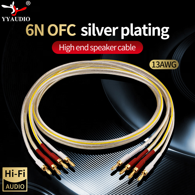 Câble de haut-parleur plaqué argent HIFI, fil de haut de gamme 6N OFC pour amplificateur systèmes Hi-fi, prise Y, câble de haut-parleur à fiche banane