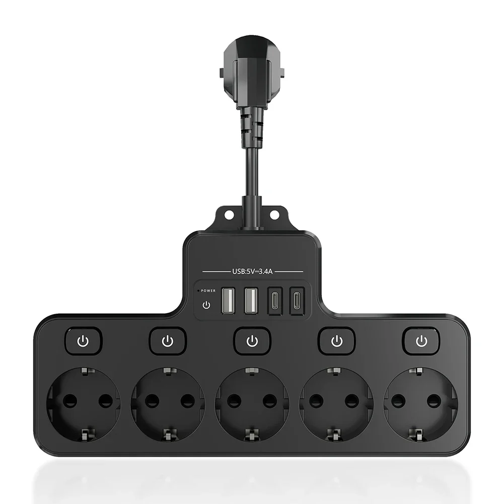 USB W Way Power Strip Multiple EU Socket Power Strip High Power Capacity Individually Switchable Outlets Multiple EU Socket: Beige
