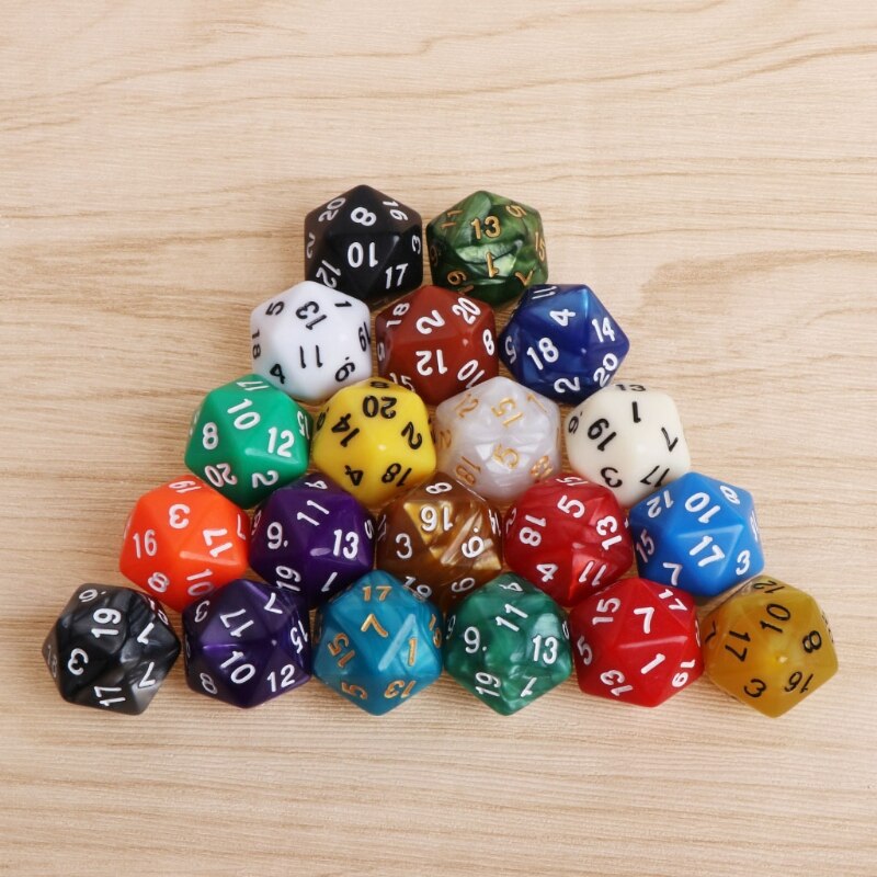 20 Pcs/set Multicolor Acrylic Cube Dice 20 Sides Beads Dice Portable Table Games Toy