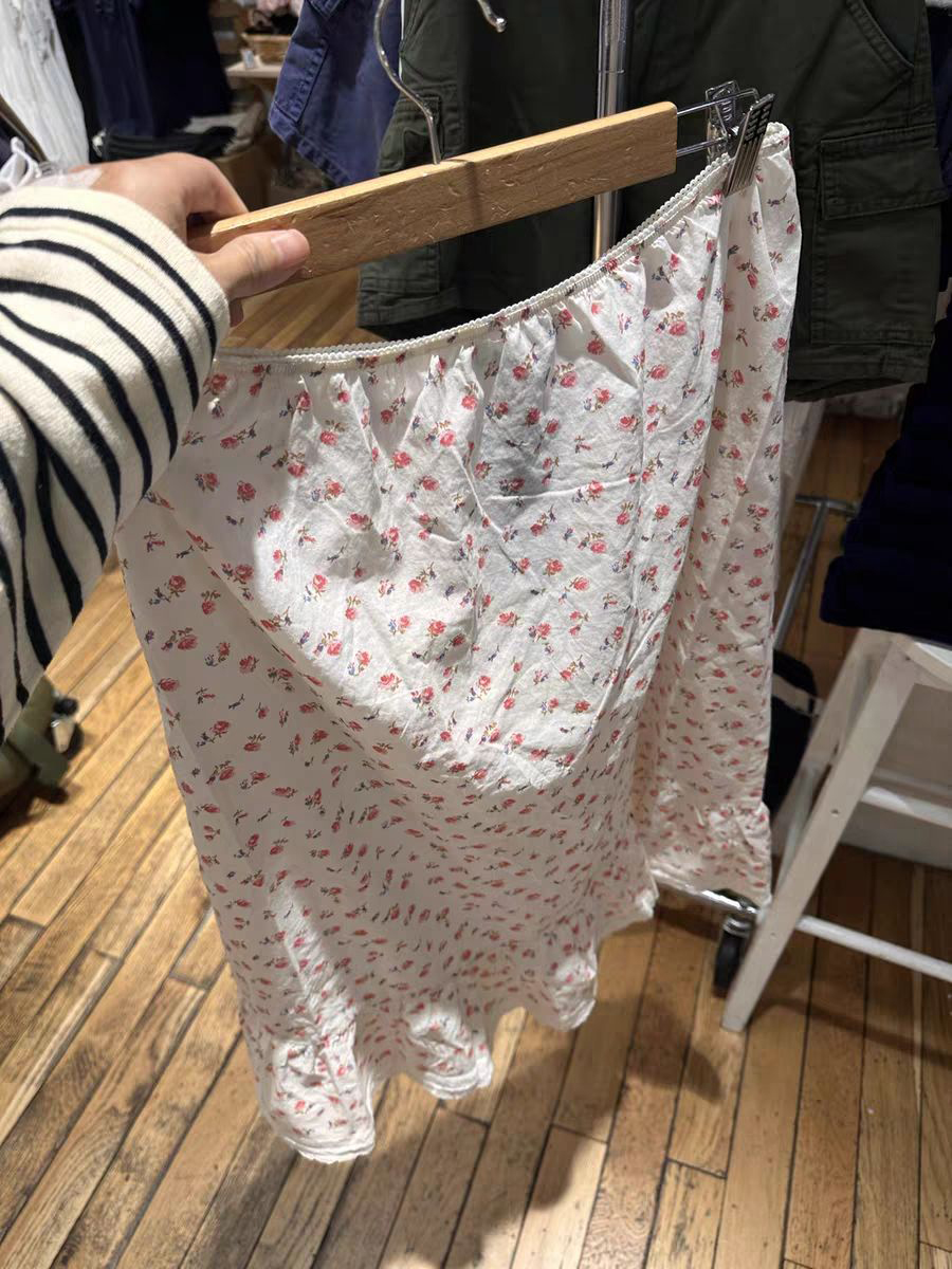 Røde blomstrede midi-nederdele kvinder sommer blondekant a-linje lange faldas kvindelige preppy stil all-match søde søde bomuldsnederdele  y2k