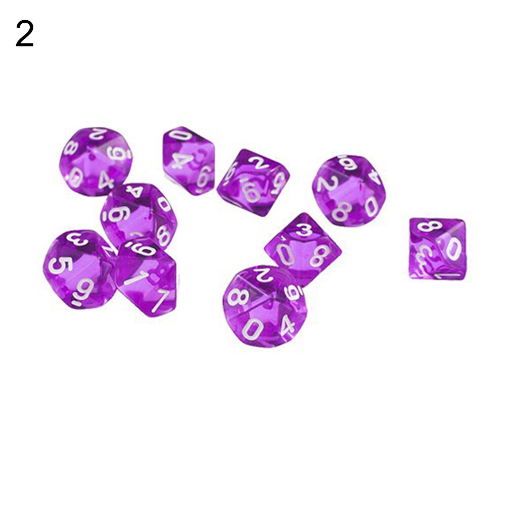 10Pcs Transparant Polyhedral D10 Multicolor Dice Game Party Pub Supplies Dice Game Party Pub Levert