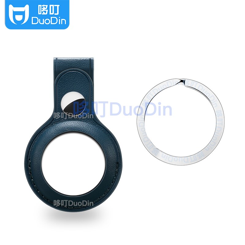 Adatto per localizzatore Apple air tag custodia in pelle dispositivo anti-smarrimento tracker etichette d'aria in pelle fibbia protettiva: Blue