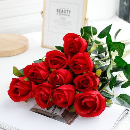 10 pc/ set 50 cm champagne ros blommor bunt röda rosor konstgjord blombukett bröllop bord dekor heminredning: Röd 1