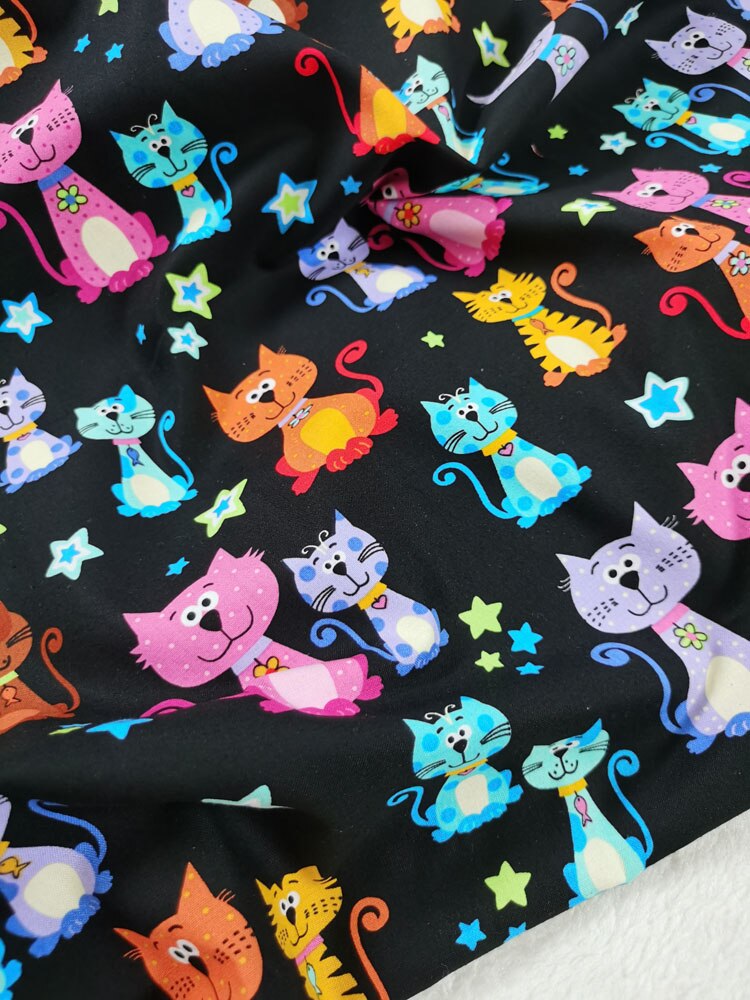 Schattige Kat Katoen Interessante Puss Menigte Regenboog Uitziende Bedrukte Stof Patchwork Home Decor Jurk Kleding Viaphil