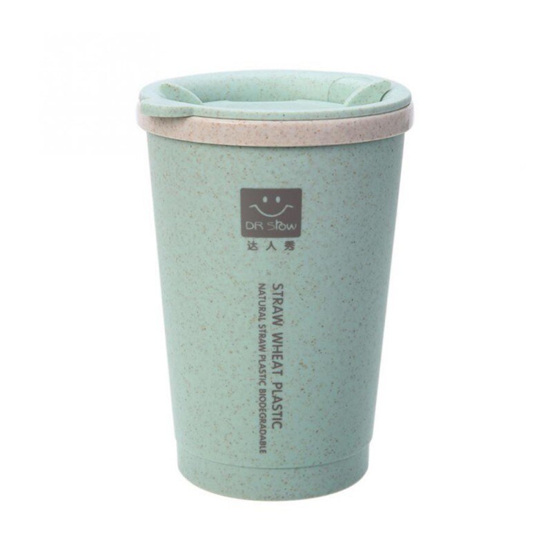 280ML Double-wall Wheat Fiber Water Cup With Lid Insulation Coffee Cup Travel Mug Leakproof Travel Thermo Milk Cup: Green