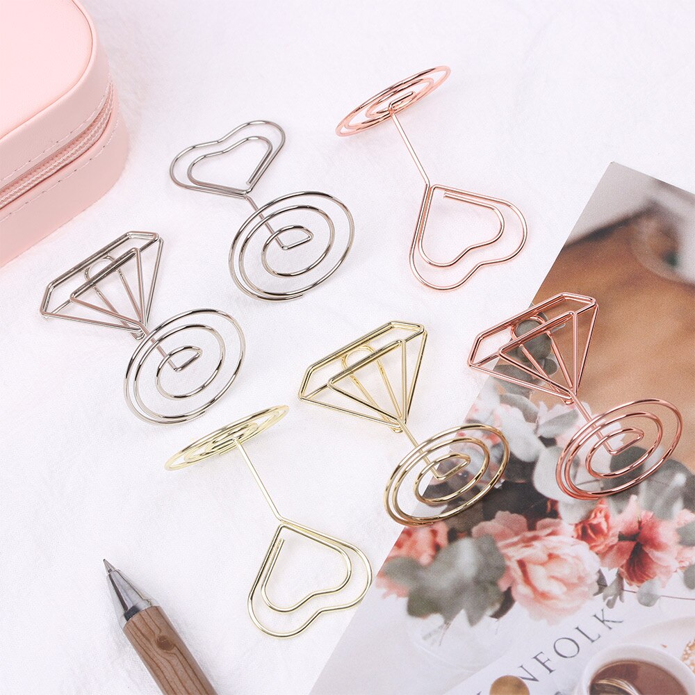 1/3/5Pcs Metal Heart Diamond Shape Clamp Place Card Holder Photo Clip Table Number Stand for Wedding Party Desktop Decor
