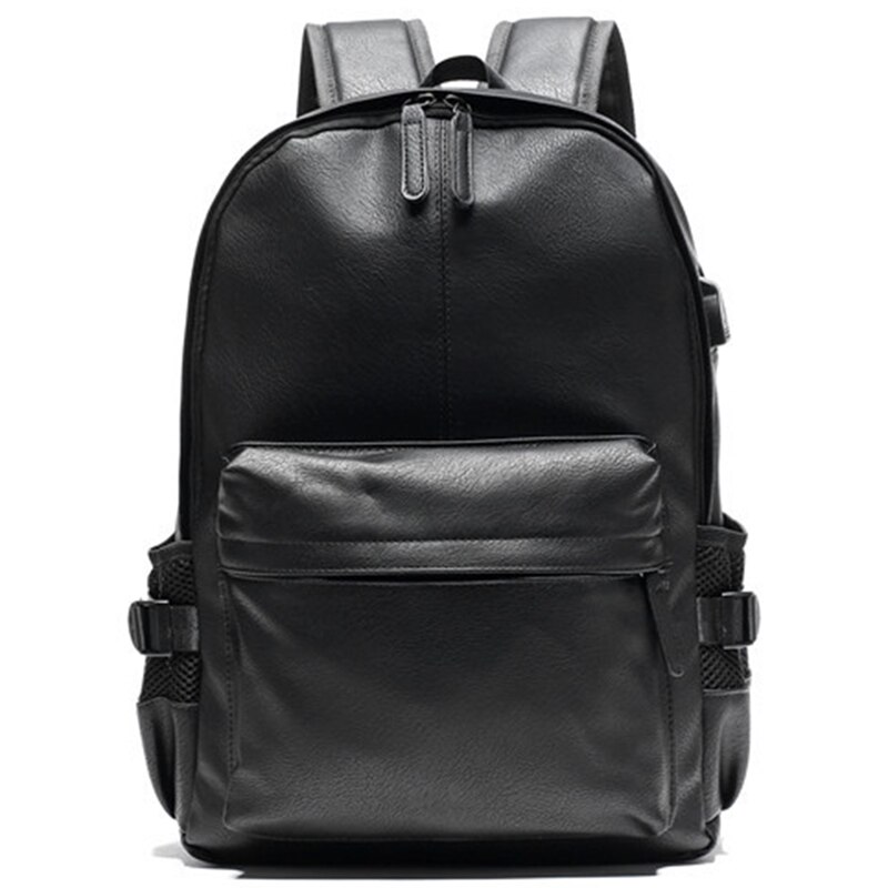 VICUNA POLO Leisure Leather Backpack For Men Unisex College Student Laptop Backpack Bags Solid Black Travel Backpacks: Default Title
