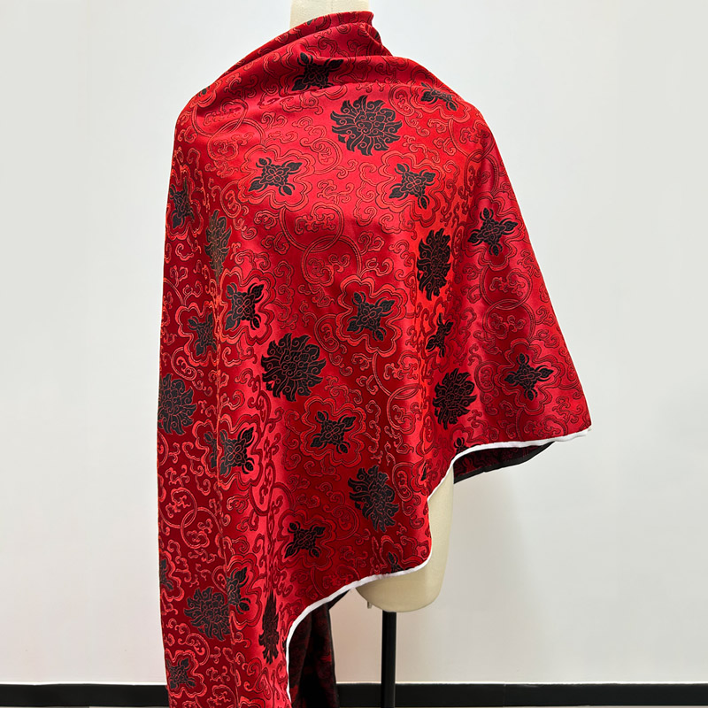 Tela de brocado rojo precortada con bordado negro, Material decorativo DIY para vestido, abrigo, chaleco, artesanía de tapicería