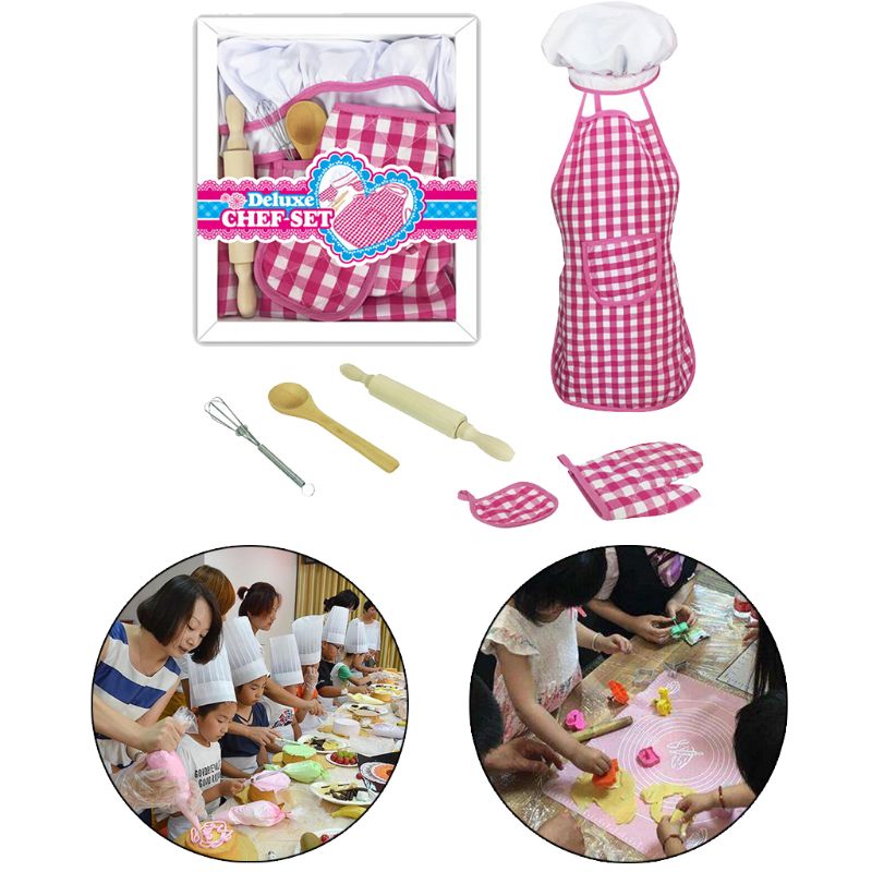 Girls Kids Chef Costume, Girls Age 3-8, Chef Apron, Hat and Cooking Baking