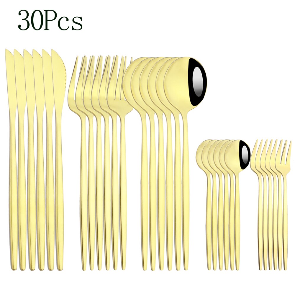24pcs Cutlery Set Blue Silver Dinnerware Set Stainless Steel Silverware Knife Fork Spoon Tableware Flatware Set Dishwasher Safe: Champagne