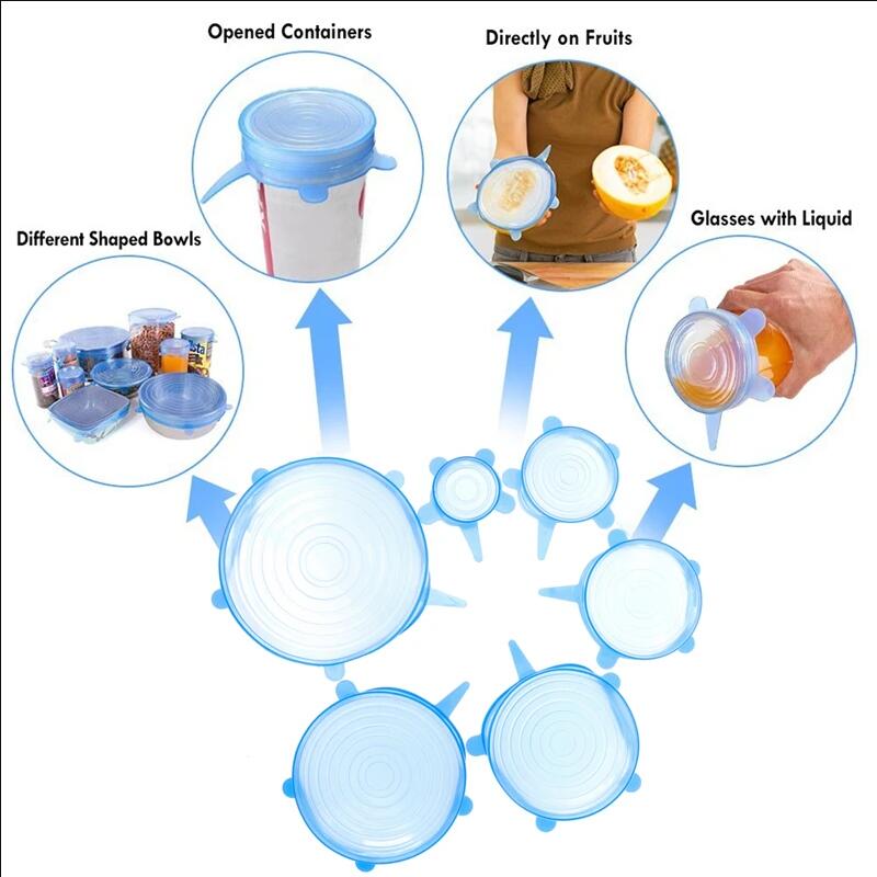 Tapa de succión de silicona Universal, tapa de olla de cocina, tapa elástica de silicona, tapa de tapón de derrame de sartén de cocina, 6 unids/set por juego