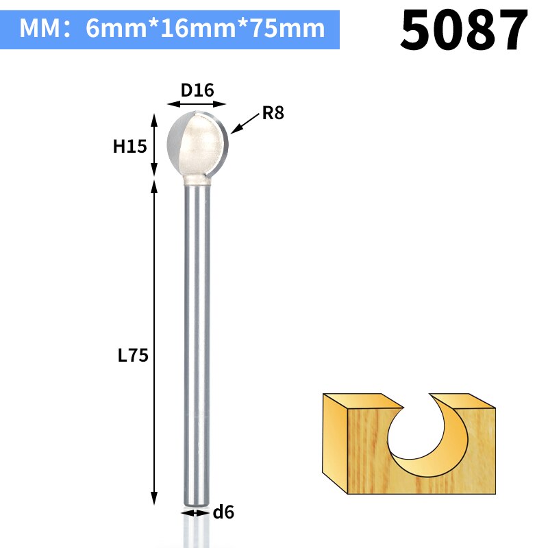 HUHAO 1pc 3mm 6mm Shank round carving bit making mould CNC bits for wood CNC woodworking round 3D engraving knife: 5087
