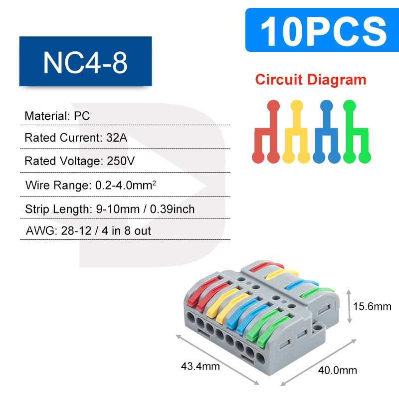 Mini Fast Wiring Connectors Universal Compact Splitter Electrical Cable Push-in Conductors Connector With Lever Terminal Block: WHITE