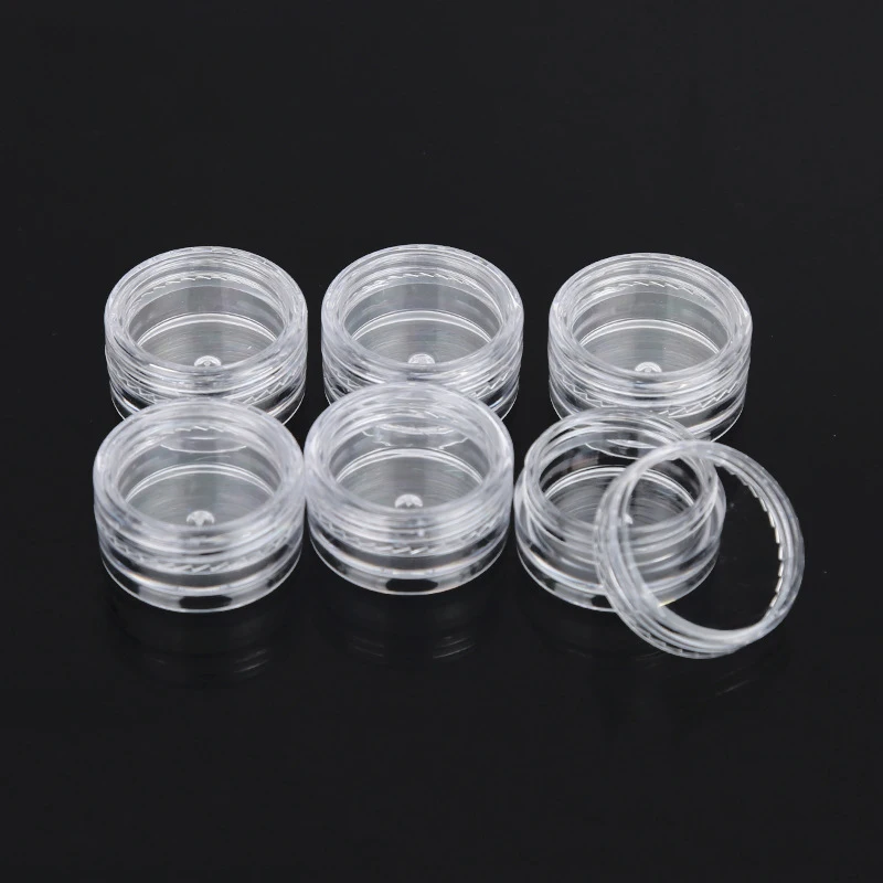 100 stuks 2g/5g/10g lege plastic potjes, transparante proefpotjes voor oogschaduw, crème, lippenbalsem, draagbare make-uppotjes