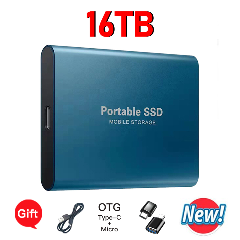 Högpresterande bärbar ssd 8tb, 16tb usb 3.2 typ-c extern ssd-enhet kompatibel för mac pc android: Blå