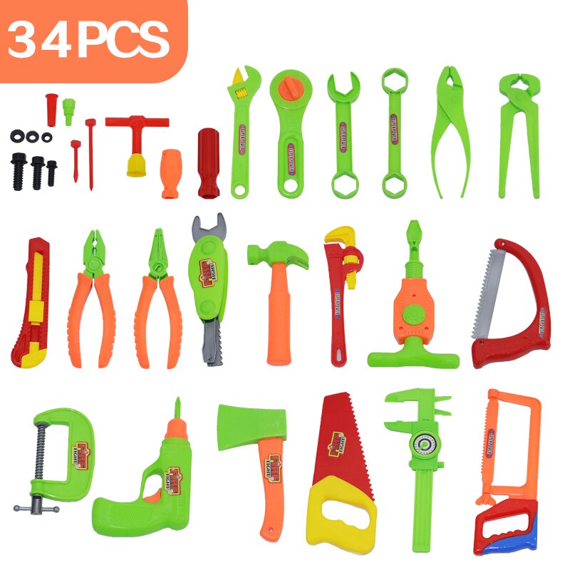 34pcs/set Boys Toy Repair Tools Ax Carpentry Plastic Simulation Tool Toys For Boys Baby Early Learning Educational Toys: 34PCS