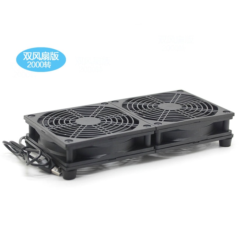 Usb fläkt router kylfläkt diy pc kylare tv box trådlös tyst  dc 5v usb power 120mm fläkt 120 x 25mm 12cm w/skruvar skyddsnät: Dubbel fläkt 2000 varv / min