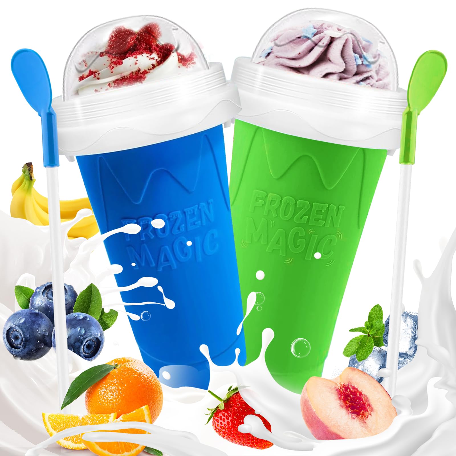Taza Slushie DIY, tazas mágicas para hacer granizados, taza portátil para jugos, leche y helado, sílice de doble capa con tapa y pajita