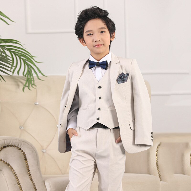 Lente Herfst Formele Kind Rokkostuum Set Bloem Jongens Wedding Party Peformance Host Kostuum Kids Blazer Vest Broek 3Pcs kleding
