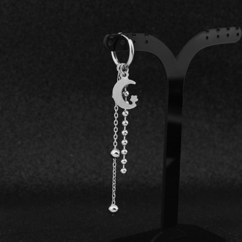 Idol Korean Punk Moon Star Long Chain Pendant Earrings for Women Men Boys Rock Hip Hop Hipster Earrings Girls Party Jewelry