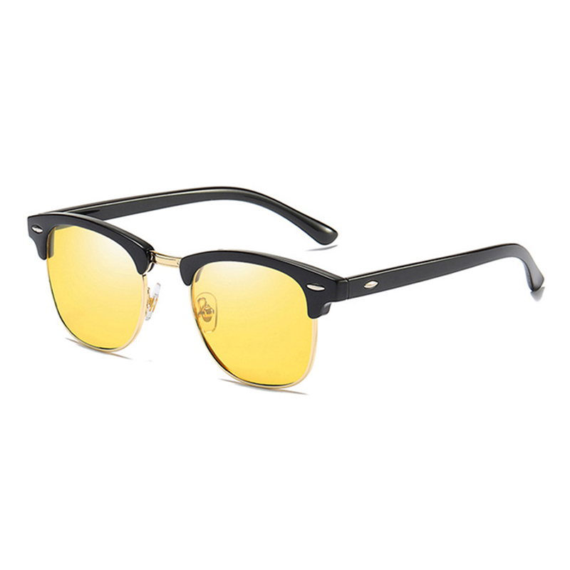 Gafas de sol polarizadas clásicas de medio marco para hombres y mujeres, gafas de sol cuadradas Retro con remaches, gafas de sol antideslumbrantes para conducir Vintage para hombre UV400: YELLOW