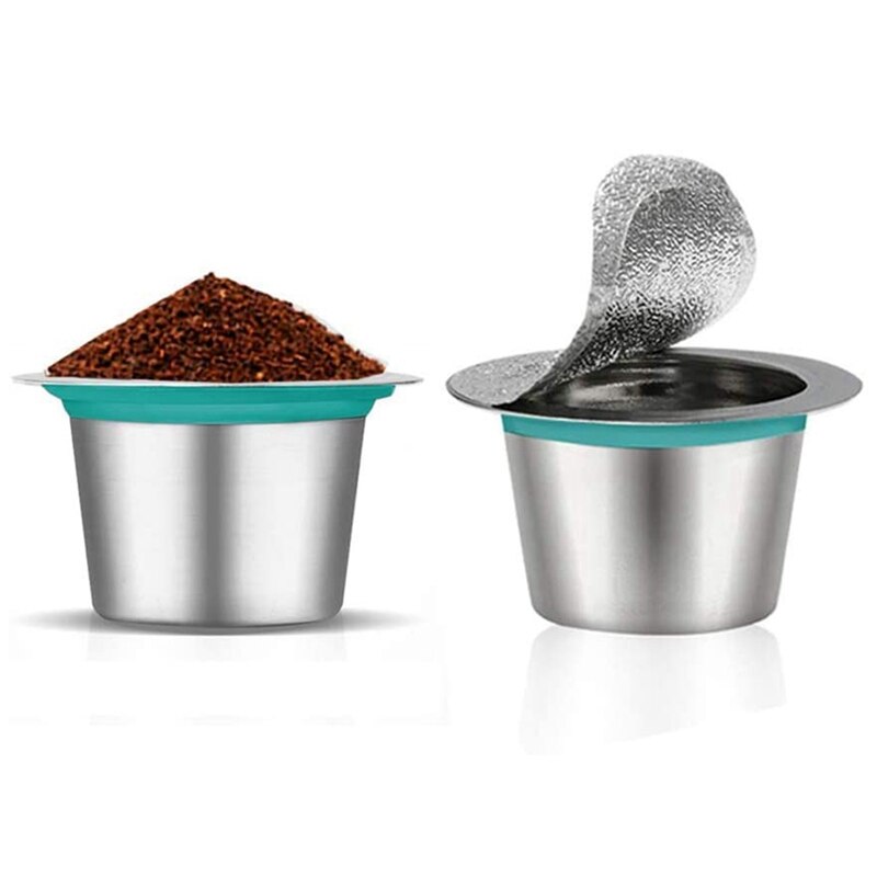 3Pcs Rvs Hervulbare Koffie Capsules Pods En 100 Stuks Folie Deksels, Herbruikbare Koffie Filter Voor Nespresso