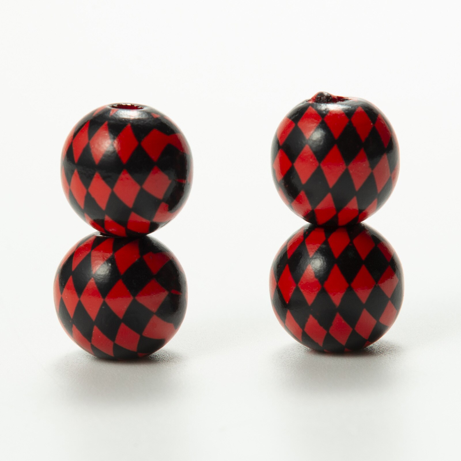 Perles rondes en bois de couleur Hemu, 16mm, impression de treillis de diamant coloré, décoration en bois personnalisée, artisanat, accessoires de Bracelet jouet pour enfants: Black Red grid / 10pcs