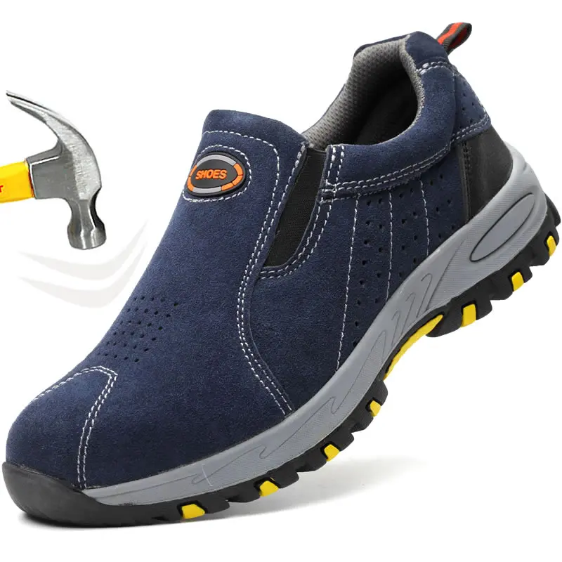 Botas de trabajo de seguridad para protección laboral, zapatillas antigolpes y antipinchazos para soldar, puntera de acero Industrial, zapatillas sin cordones para hombre