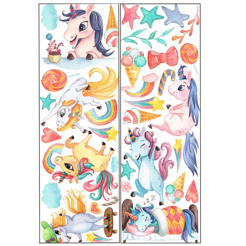 Girls Room Decor Cute Rainbow Unicorn Wall Stickers DIY Vinyl Home Wall Decals Kids Living Room Bedroom Cartoon Horse Wallpaper