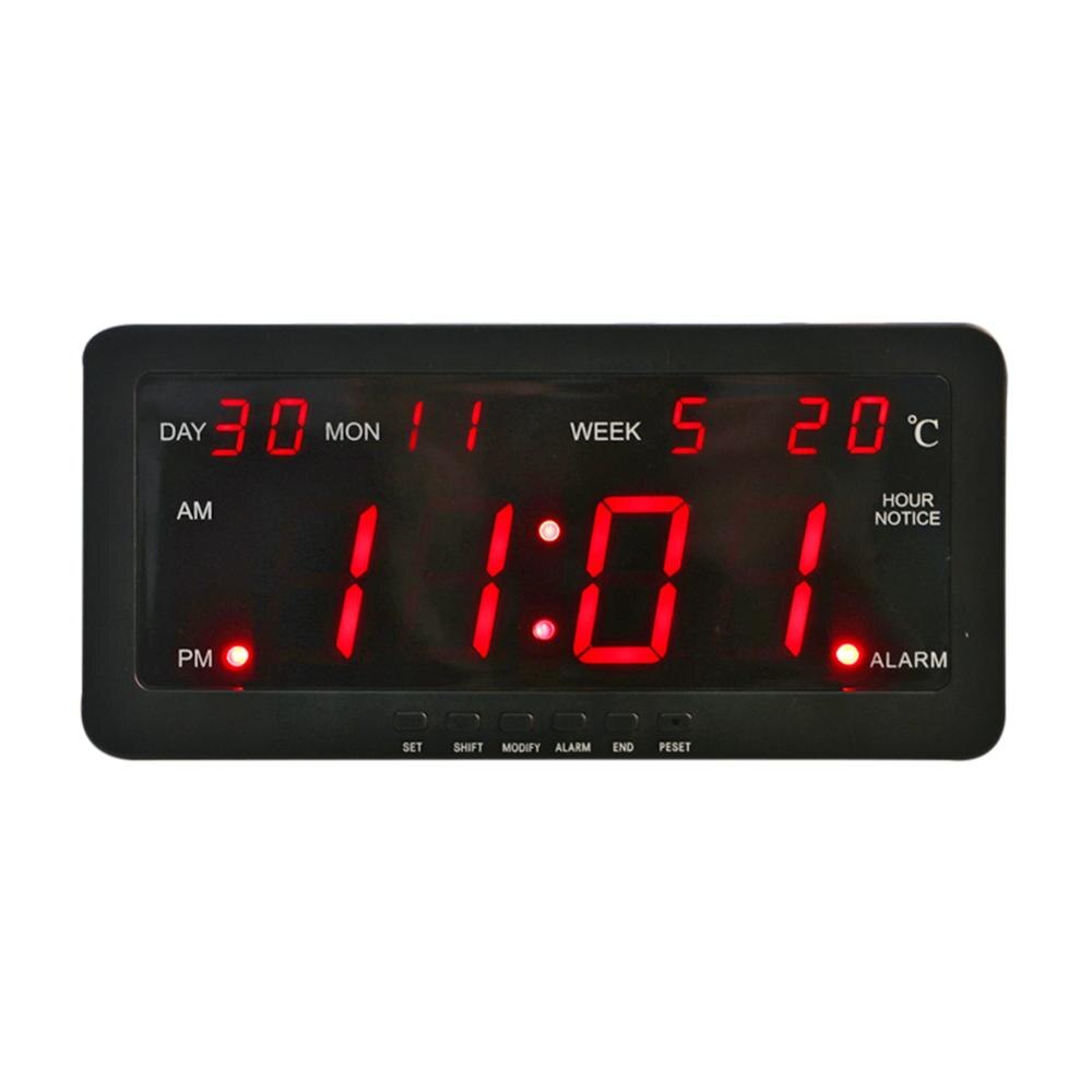 USB Digital Alarm Clock LED Electronic Clock Backlight Snooze Mute Voice Calendar Desktop Clock EU Plug: 29x12x5cm