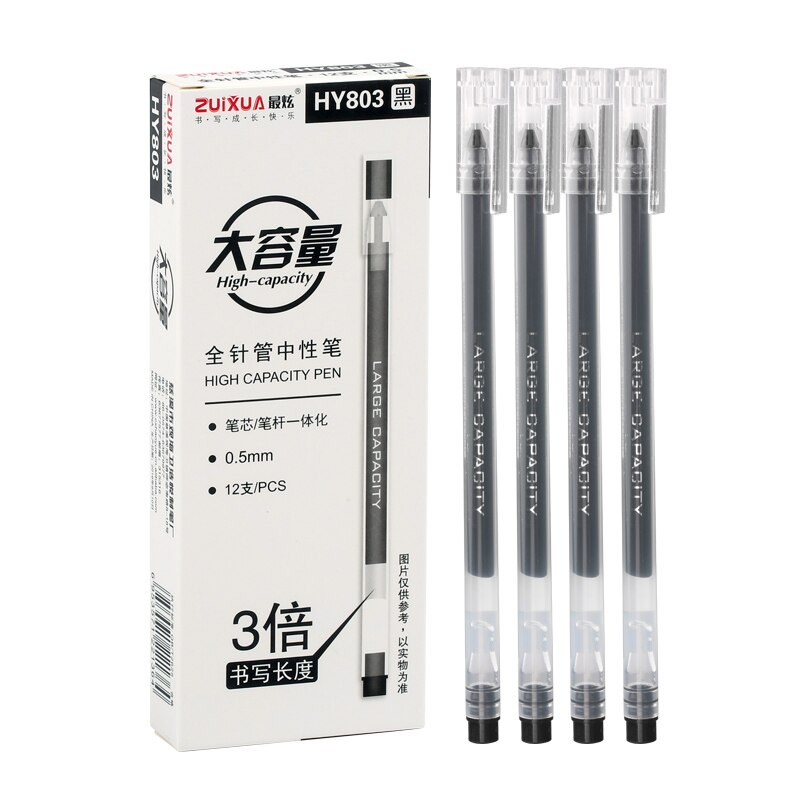 ZUIXUA 12pcs Gel Pen 0.38mm Black Blue Red Ink Pens Large Capacity Writing Smooth School Student Pens Office Stationery: 12pcs 0.5mm Black