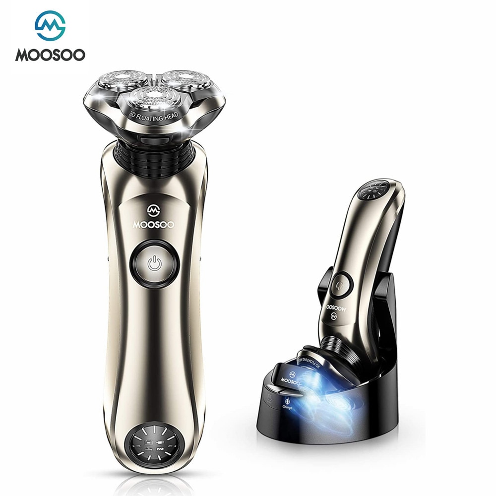 Moosoo-Afeitadora eléctrica con estación de limpieza para hombre, máquina de afeitar Facial recargable, en seco y húmedo, resistente al agua