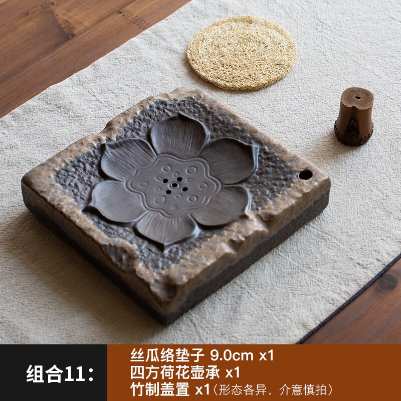 Japanse Absorberende Loofah Spons Pot Coaster Paars Zand Pot Kung Fu Theeceremonie Thee Set Accessoires Rotan Pot Dienblad Thee mat: set 11