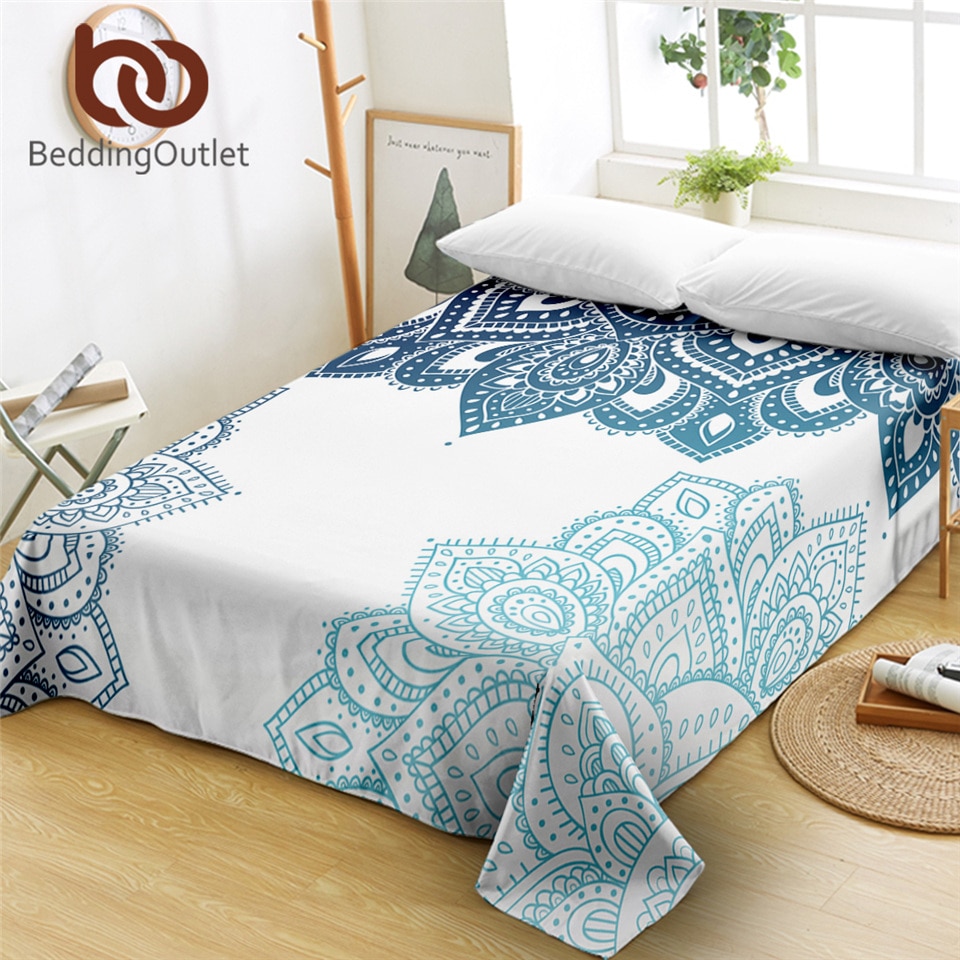 Sengetøjsoutlet mandala fladt lagen blomstret sengetæppe boho blåt sengetøj bohemeblomst boligtekstiler sabanas cama 1pc