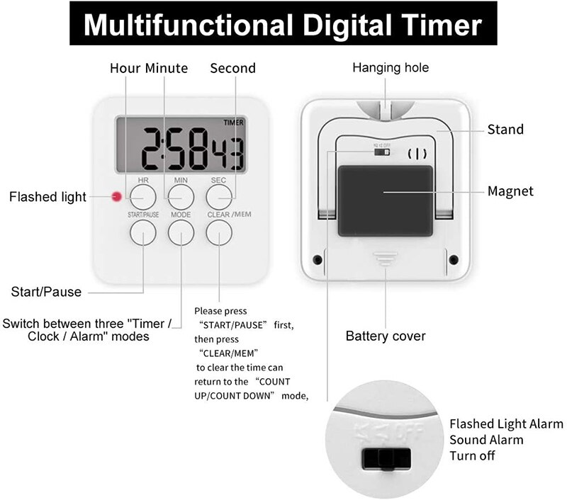 Multifunctional Kitchen Timer Alarm Clock Home Cooking Practical Supplies Cook Food Tool Kitchen Accessories Baking Tool