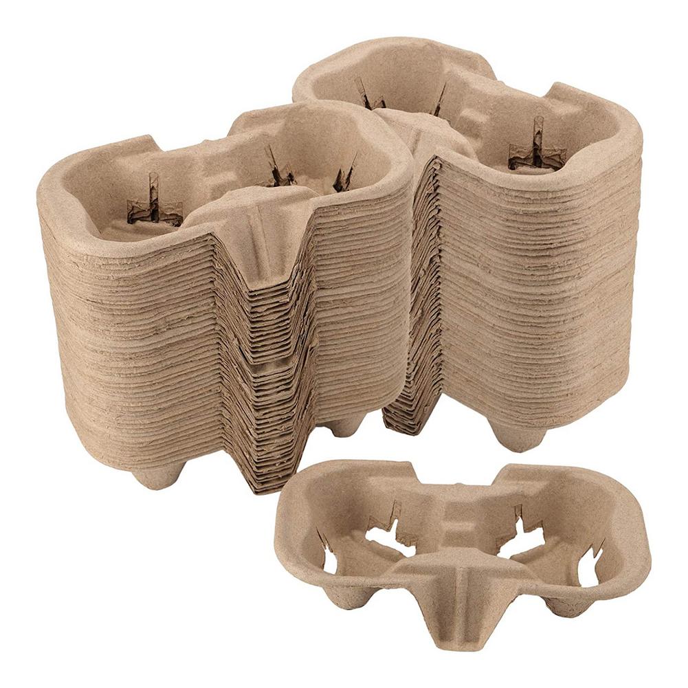 50 Stks/set 2/4 Cup Pulp Drinken Carrier Biologisch Afbreekbaar Bekerhouder Voor Voedsel Levering Koffie Winkels En Afhaalmaaltijden Winkels Levert