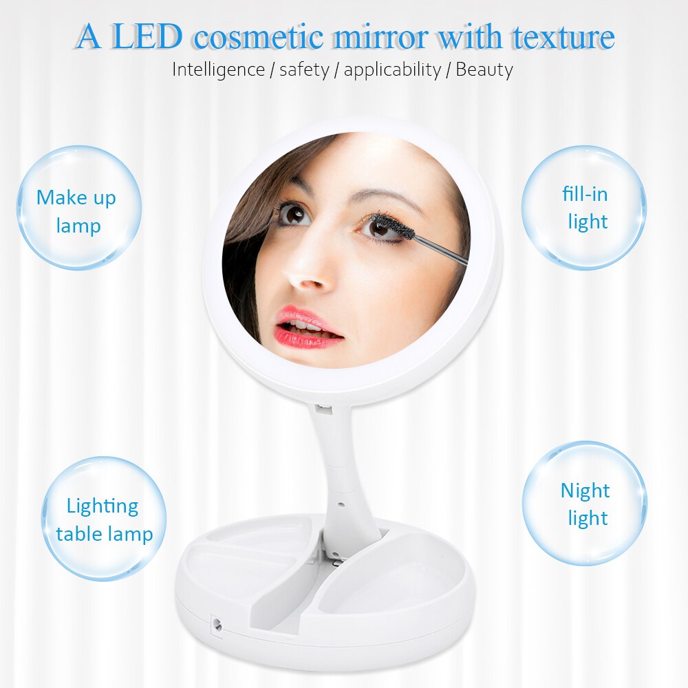 Foldable USB Charging or Battery Led Mirror Makeup White Vanity Cosmetic Mirror with Light 7X Magnifying Table Mirrors