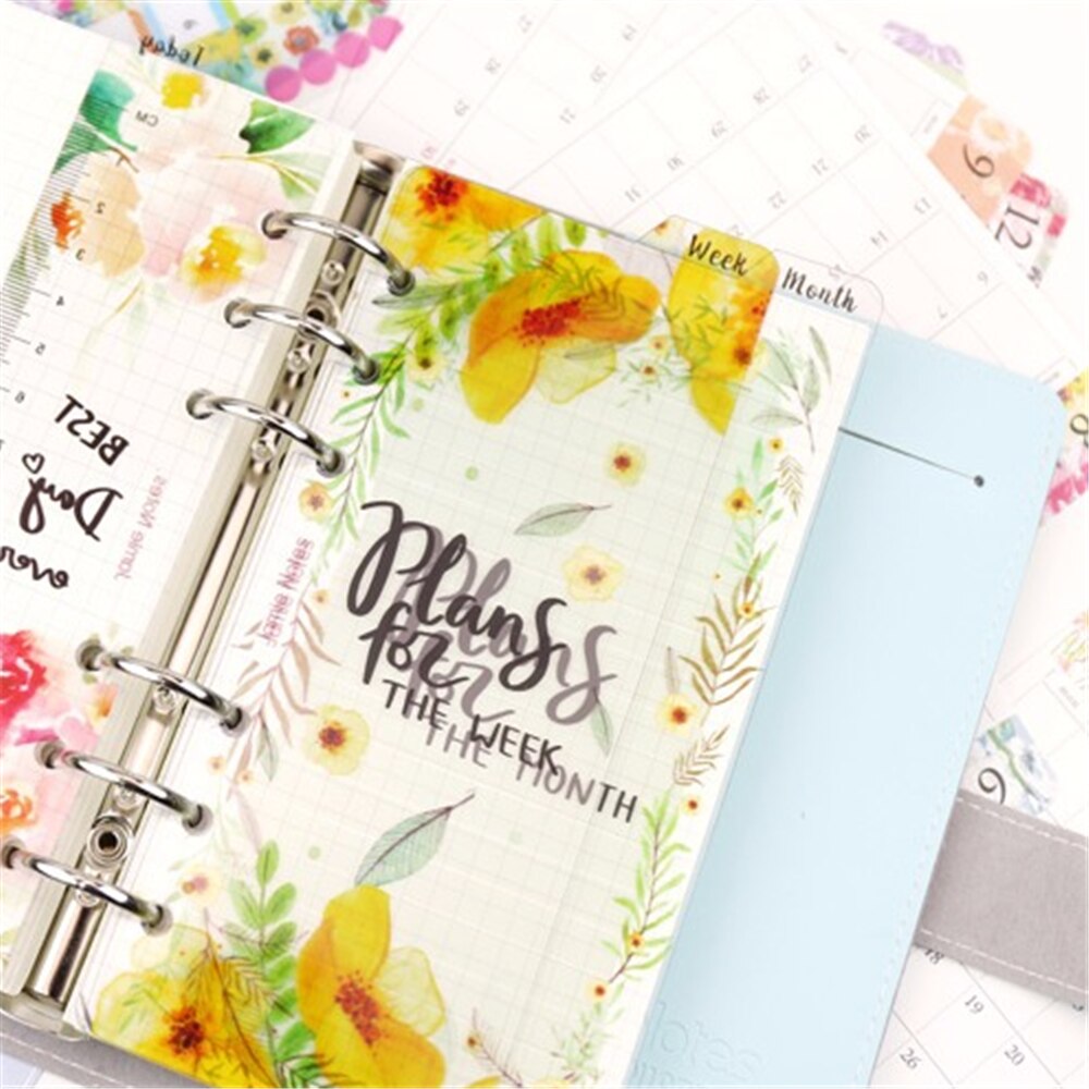 A5/A6 Notebook Bookmark Dairy Planner Agenda Index Divider 6 Holes Loose Leaf Binder Ruler Bookmark Flower Office Supplies