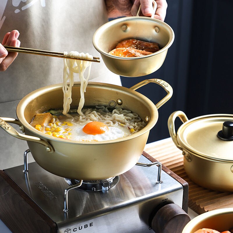 Korean Instant Noodle Pot Ramen Pot Household Instant Noodle Pot Korean Style Noodle Cooking Pot Mini Soup Pot Yellow Aluminum