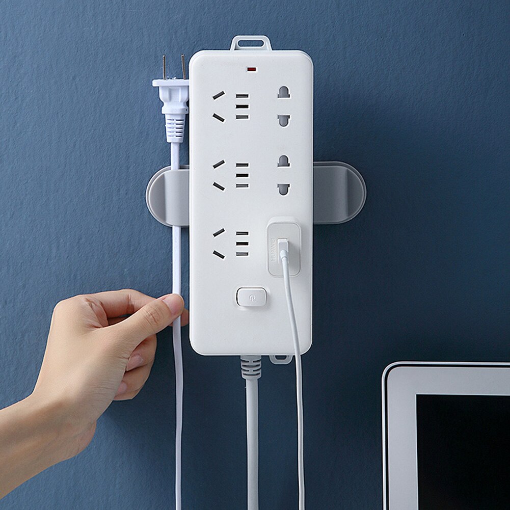 Zelfklevende Muur Gemonteerd Stopcontact Hanger Holder Usb Data Kabel Winder Draad Plug Organizer Haak
