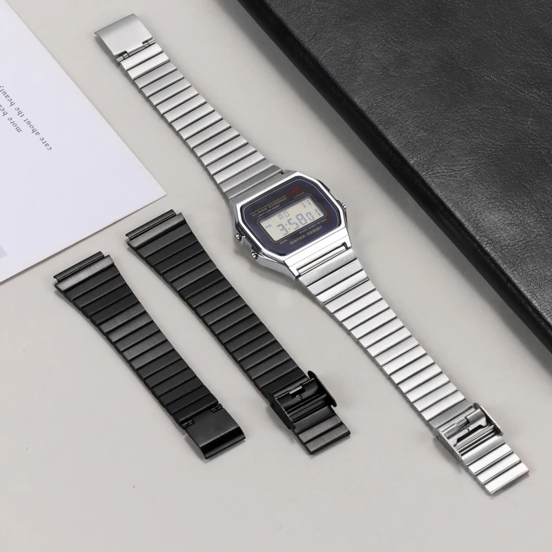 Bracelet en acier inoxydable, 18mm 20mm, pour CASIO F-91W/A158/A159/A168/A169/B650/AQ230 /AE500W, Bracelet de montre en métal Ultra-fin