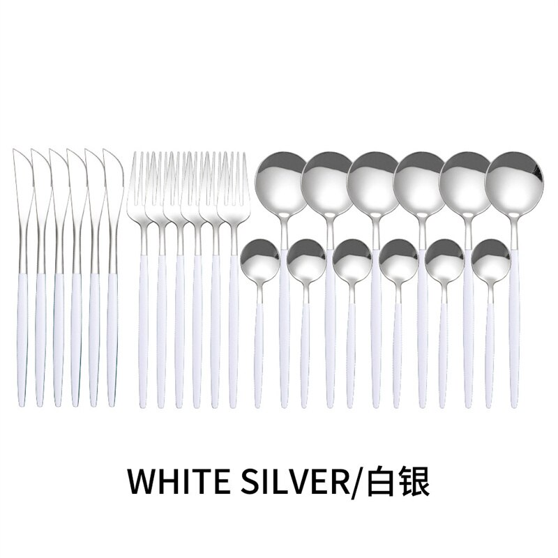 Couverts en acier inoxydable, 24 pièces, service de table, cuillère, couteau, fourchette, couteau, portugais occidental