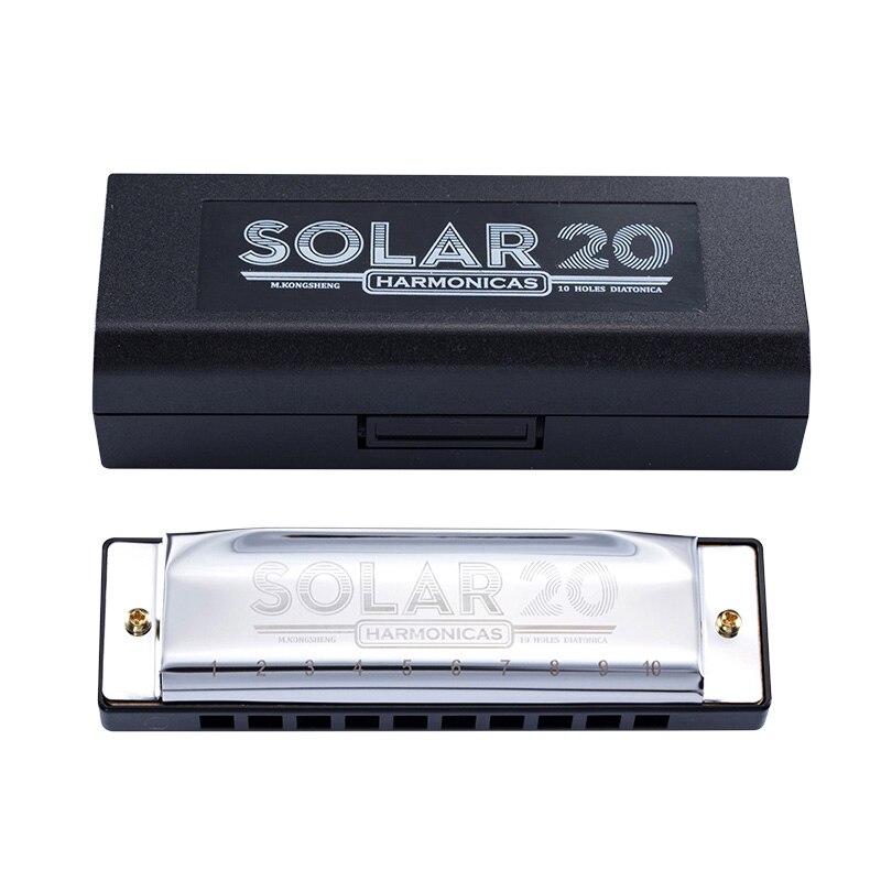 KONGSHENG 10 fori armonica diatonica blues arpa bocca organo chiave di C canna strumento musicale per principianti nero dorato blu: argento