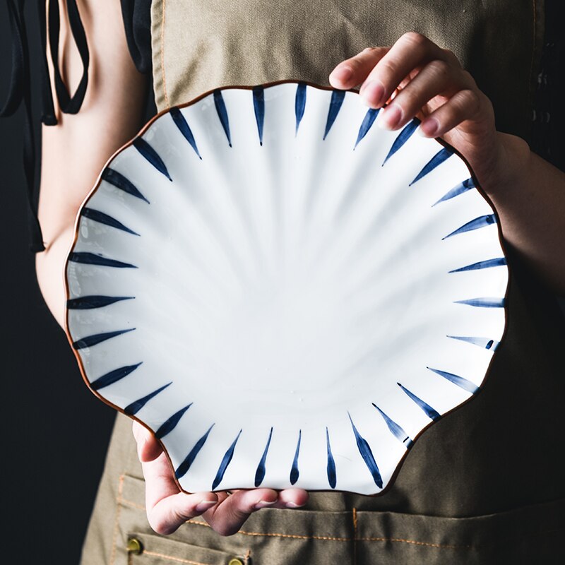 Japanese Hand-painted Plate Shell-shaped Plate Ceramic Snack Plate Dish Plate Household Small Fresh and Cute Tableware