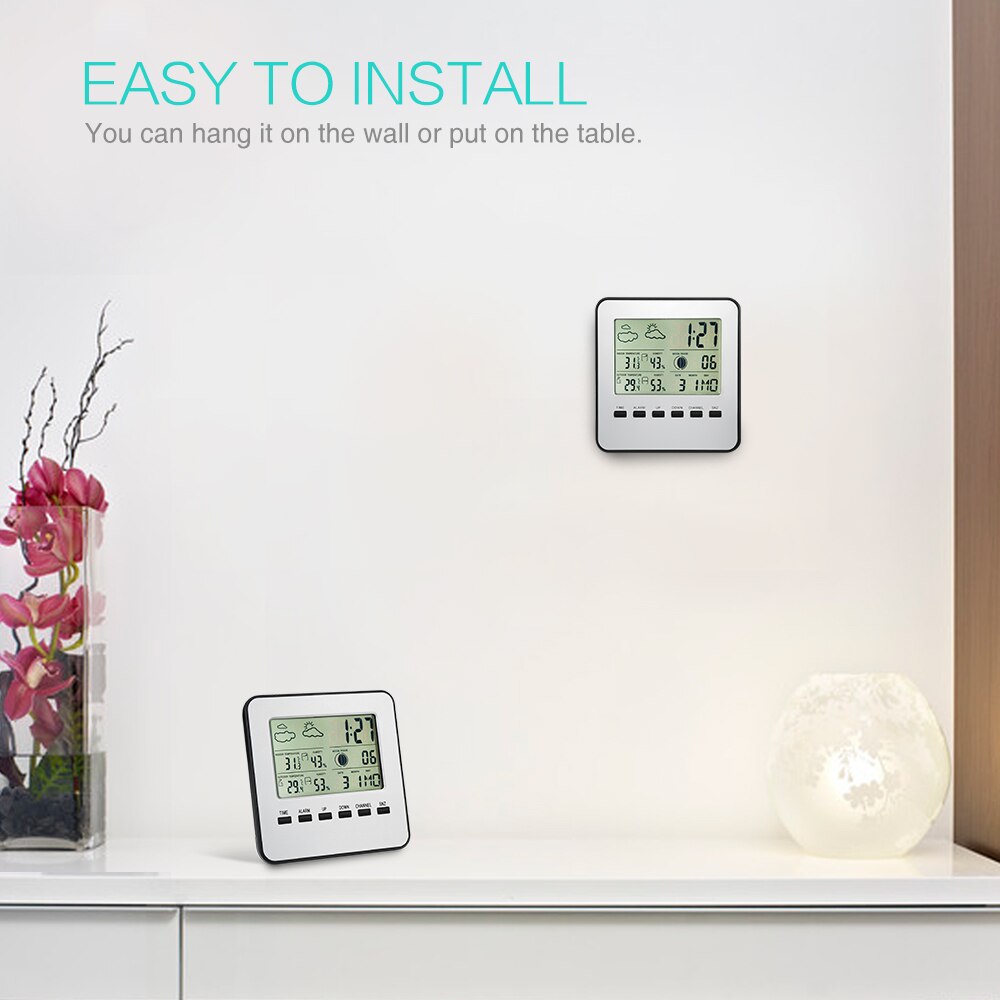 AMIR Digital Temperature Thermometer Weather Station Temperature Humidity Monitor with Clock Date and Moon Phase Remote Sensor